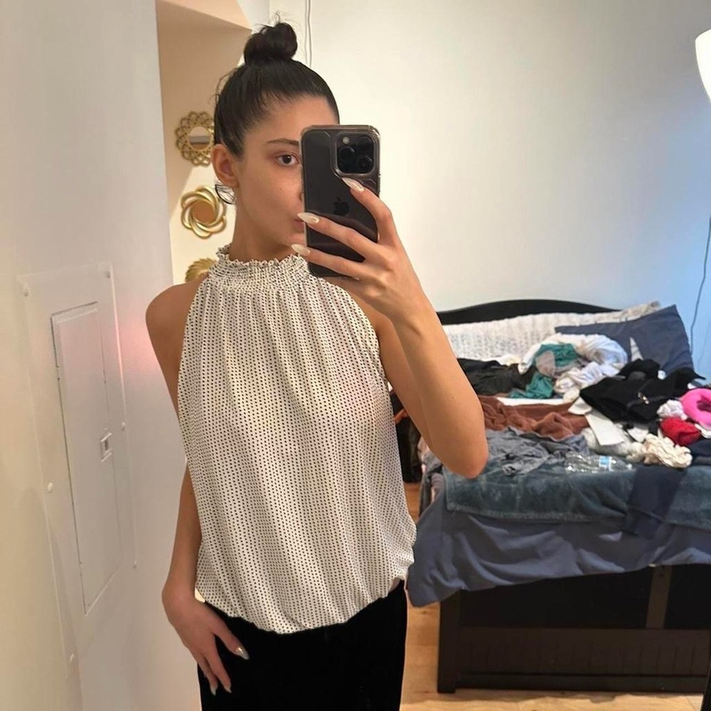 Elegant White Polka Dot Women's Top